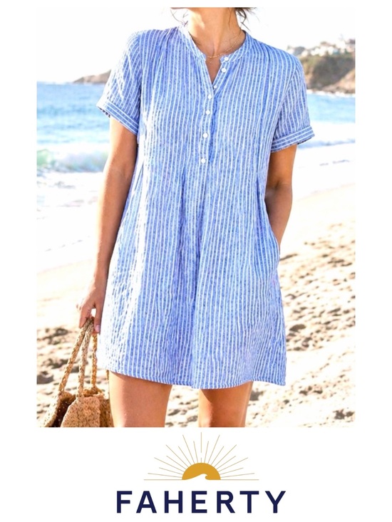 Faherty Dresses & Skirts - Faherty Blue & White Striped Short-Sleeve Mini Tunic Dress